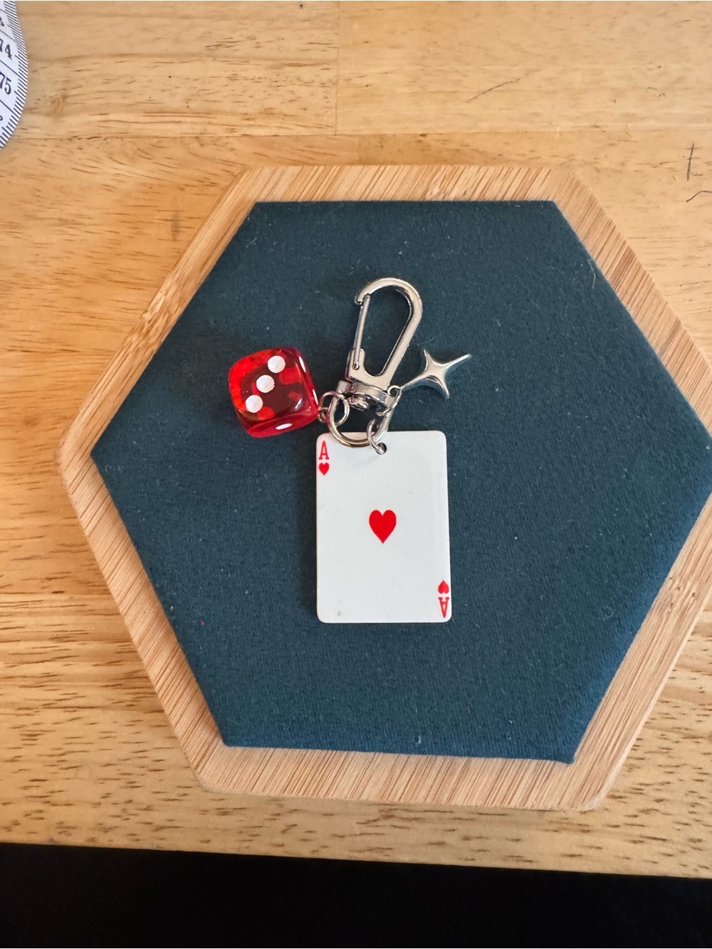Ace of Hearts Keychain with Red Dice Charm